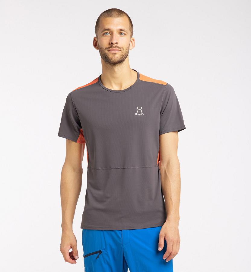 Haglöfs Mens L.I.M Crown T-Shirt Black/Orange New Zealand 74960PXUW